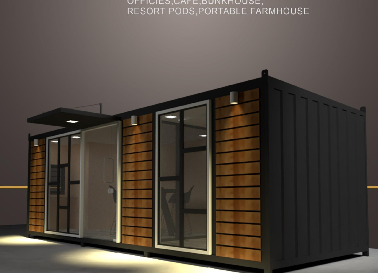 Parth Engineering Premium Portable Cabin with Wooden Slat Facade and Glass Sliding Door